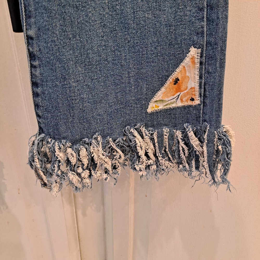 Warp + Weft Blue Patchwork Flare Jeans - image 5